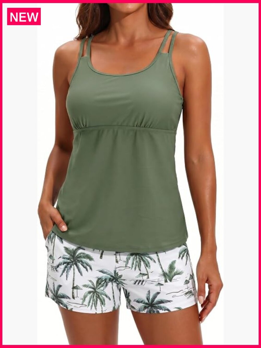 Two Piece Tankini Set with Tummy Control and Shorts Athletic Swimwear